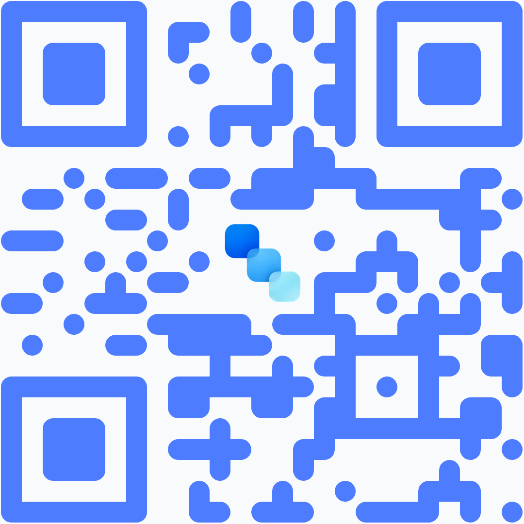 Example profile QR code in custom blue styling