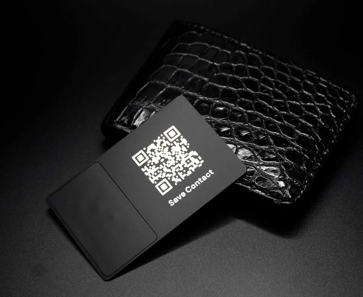 Matte black steel card with QR code